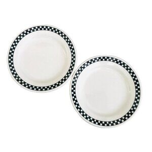 Vintage Homer Laughlin Black & White Checkered Dessert Plates 6.26" Set of Two